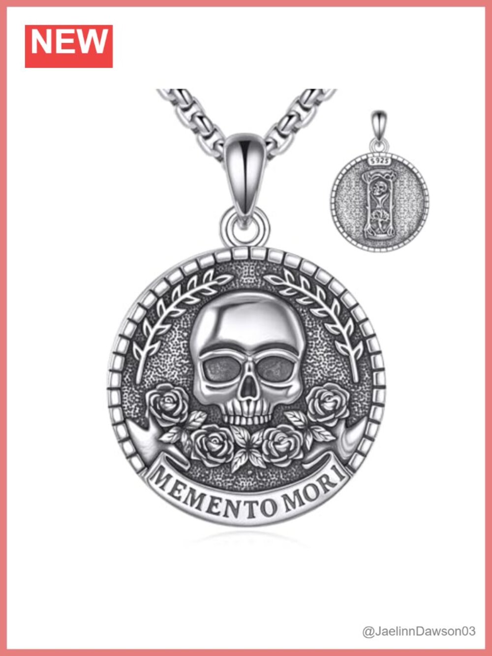Sterling Silver Memento Mori Skull Pendant Necklace Skeleton Charm 18+2in Chain